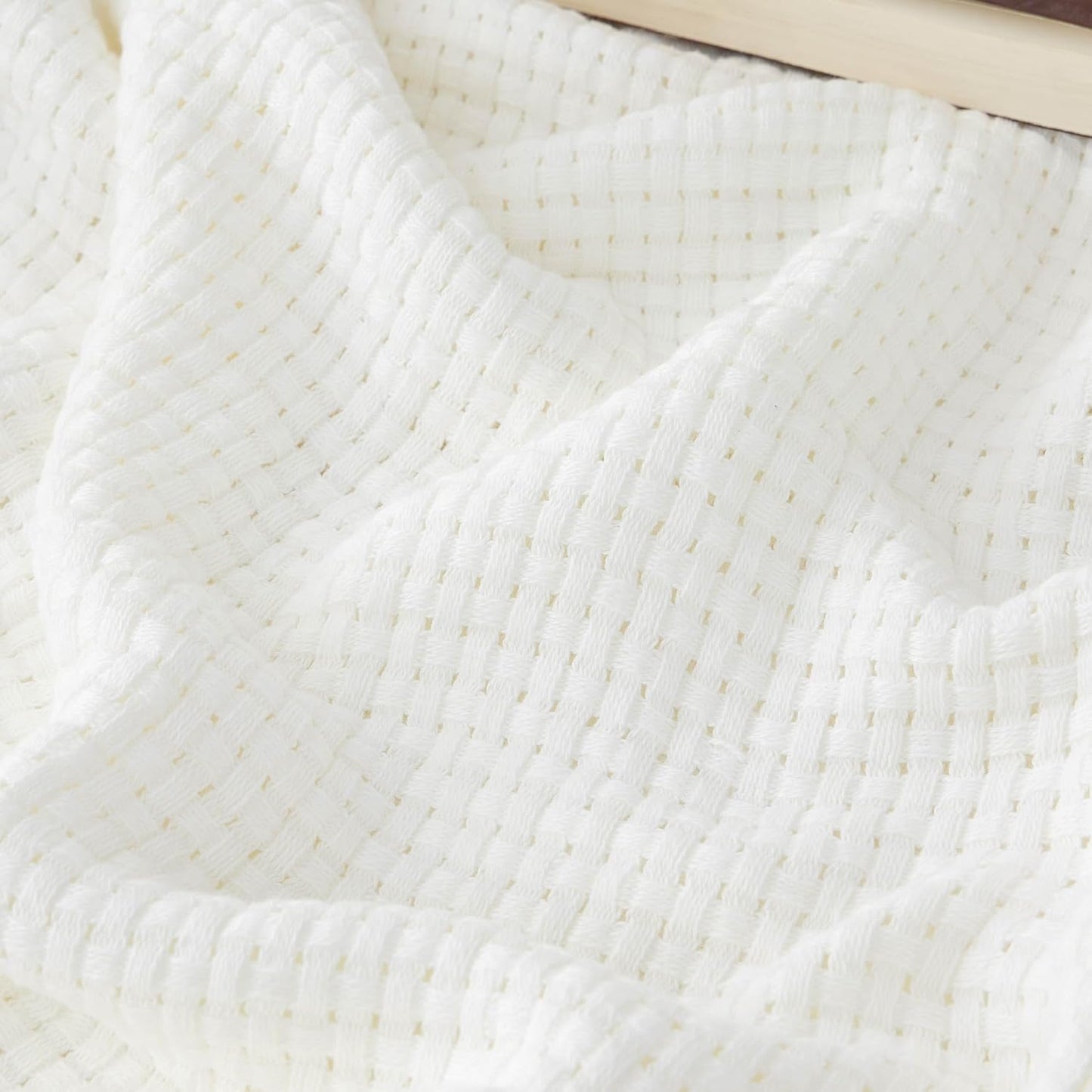100% Cotton Blanket Twin for Bed - Breathable and Lightweight, Soft Cozy White Basket Woven Blanket for Summer