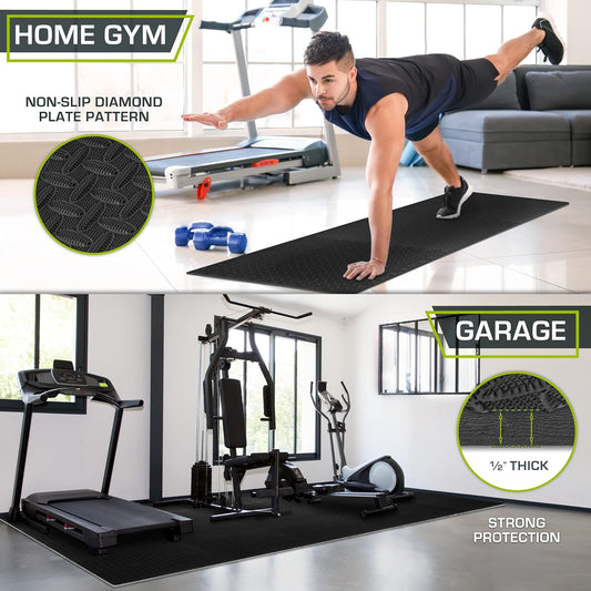 Home Gym EVA Foam Floor Tiles, ½" Thick, 24" x 24", 12 Interlocking Puzzle Pieces, Black